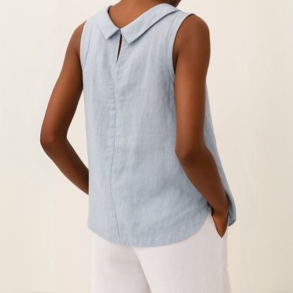 Women's Stand-Collar Sleeveless Linen Blouse