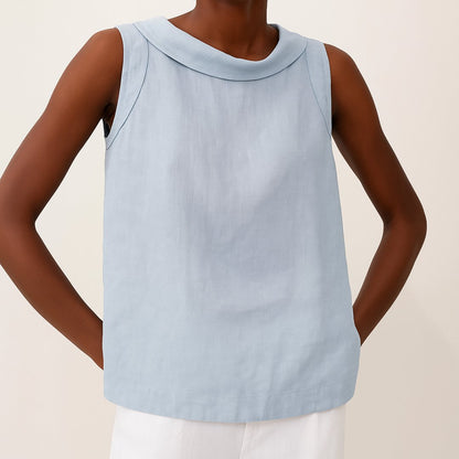 Women's Stand-Collar Sleeveless Linen Blouse