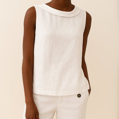 Women's Stand-Collar Sleeveless Linen Blouse