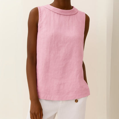 Women's Stand-Collar Sleeveless Linen Blouse