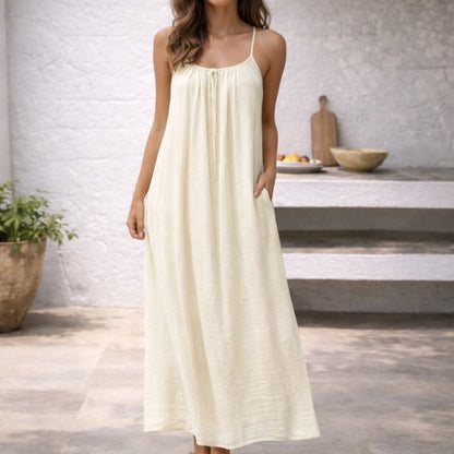 Women's Spaghetti Strap Linen Maxi Summer Dress
