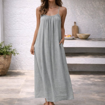 Women's Spaghetti Strap Linen Maxi Summer Dress