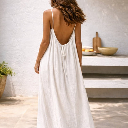 Women's Spaghetti Strap Linen Maxi Summer Dress