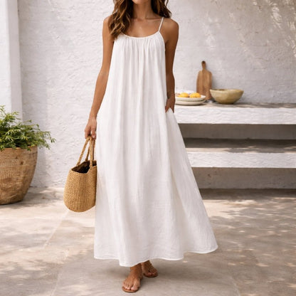 Women's Spaghetti Strap Linen Maxi Summer Dress