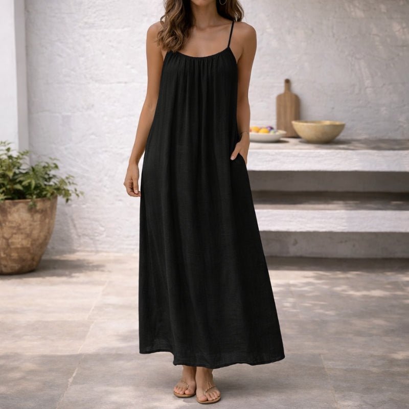 Women's Spaghetti Strap Linen Maxi Summer Dress