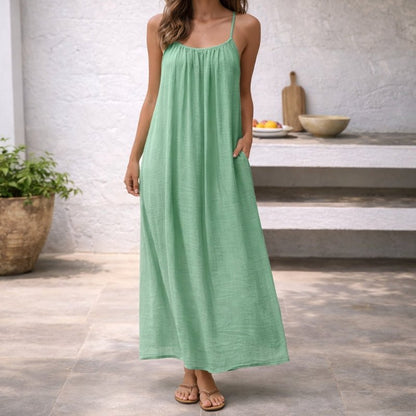 Women's Spaghetti Strap Linen Maxi Summer Dress