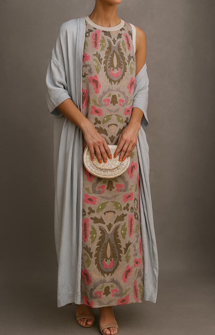 Women's Sleeveless Floral Maxi Dress with Matching Scarf
