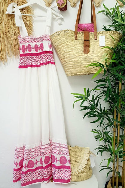 Women's Square-Neck Lace-Up Boho Print Sleeveless Maxi Dress