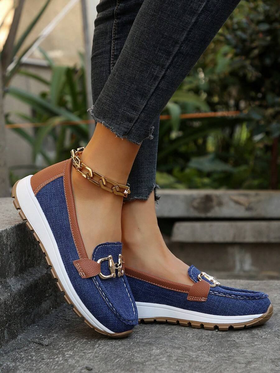 Women's Slip-Resistant Orthopedic Slip-On Flats with Gold-Tone Buckle