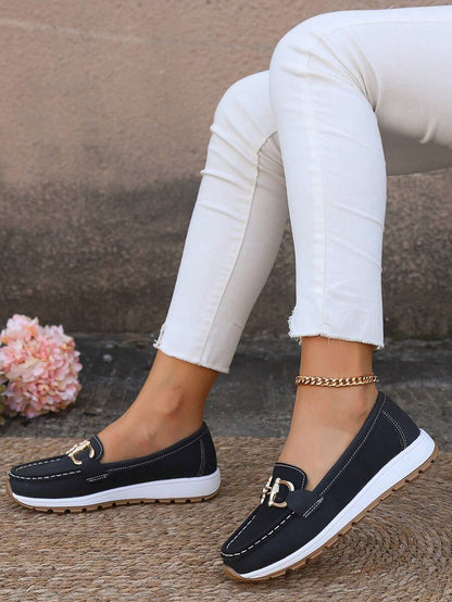Women's Slip-Resistant Orthopedic Slip-On Flats with Gold-Tone Buckle