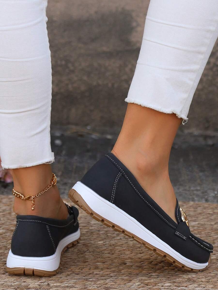 Women's Slip-Resistant Orthopedic Slip-On Flats with Gold-Tone Buckle