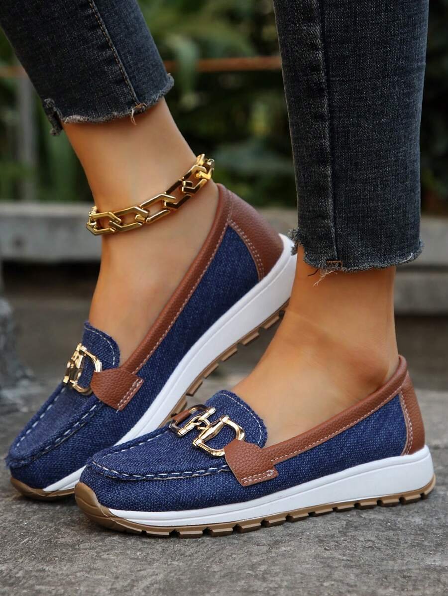 Women's Slip-Resistant Orthopedic Slip-On Flats with Gold-Tone Buckle