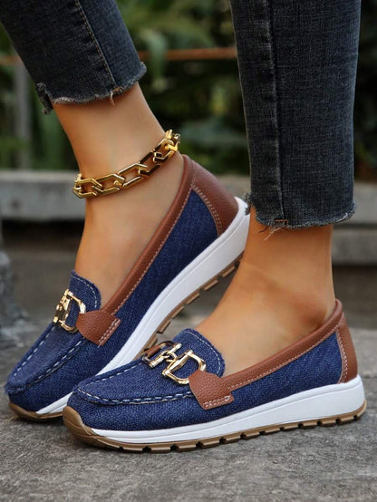 Women's Slip-Resistant Orthopedic Slip-On Flats with Gold-Tone Buckle