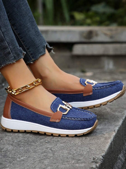 Women's Slip-Resistant Orthopedic Slip-On Flats with Gold-Tone Buckle