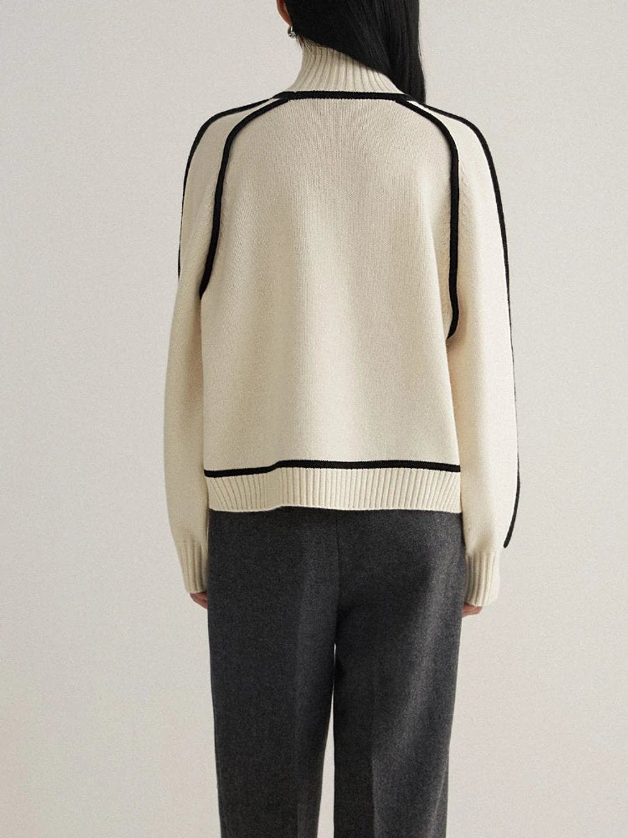 Women's Two-Tone Turtleneck Oversized Raglan Knit Sweater