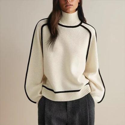 Women's Two-Tone Turtleneck Oversized Raglan Knit Sweater