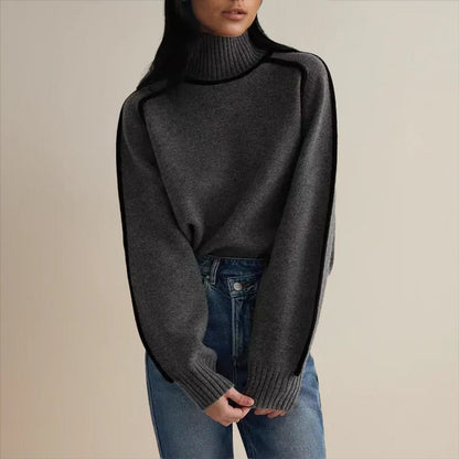 Women's Two-Tone Turtleneck Oversized Raglan Knit Sweater