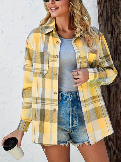 Women's Oversized Long-Sleeve Plaid Flannel Shirt Cardigan