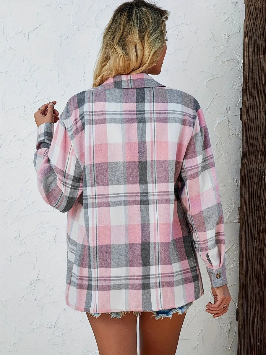 Women's Oversized Long-Sleeve Plaid Flannel Shirt Cardigan