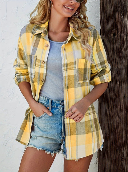 Women's Oversized Long-Sleeve Plaid Flannel Shirt Cardigan