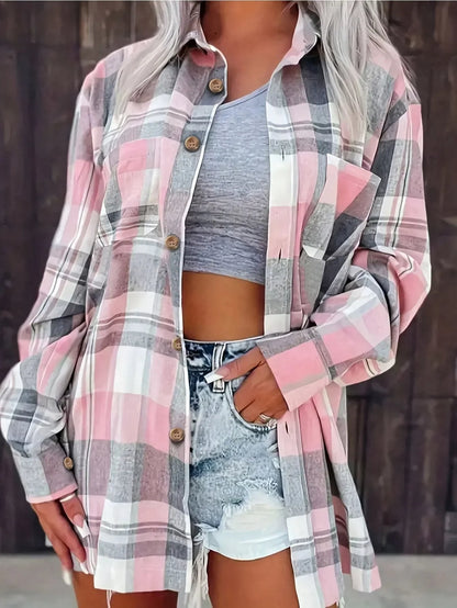 Women's Long-Sleeve Oversized Plaid Flannel Shirt