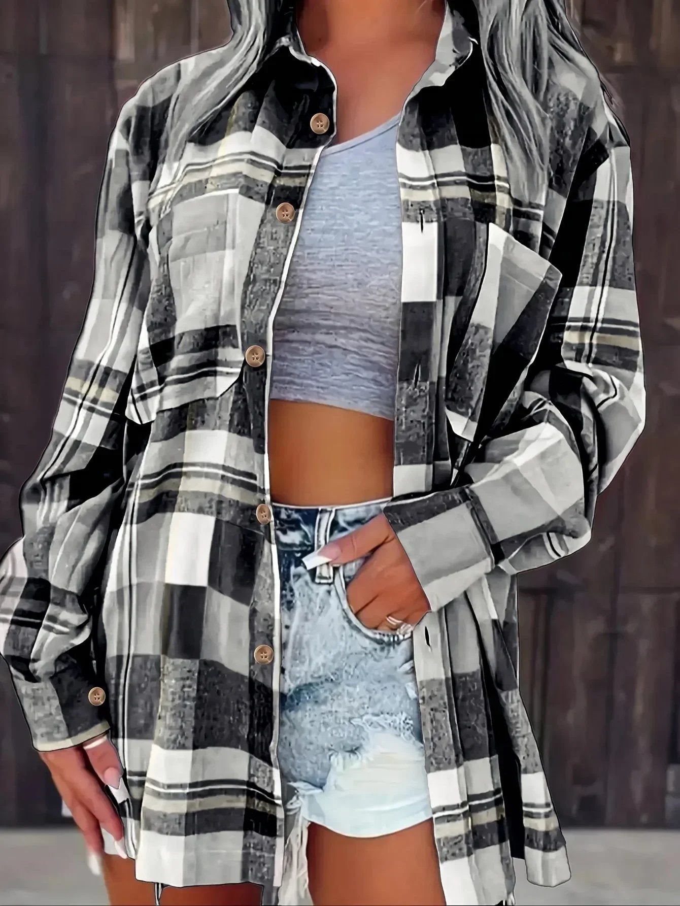 Women's Long-Sleeve Oversized Plaid Flannel Shirt