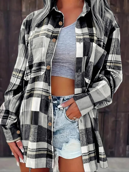 Women's Long-Sleeve Oversized Plaid Flannel Shirt