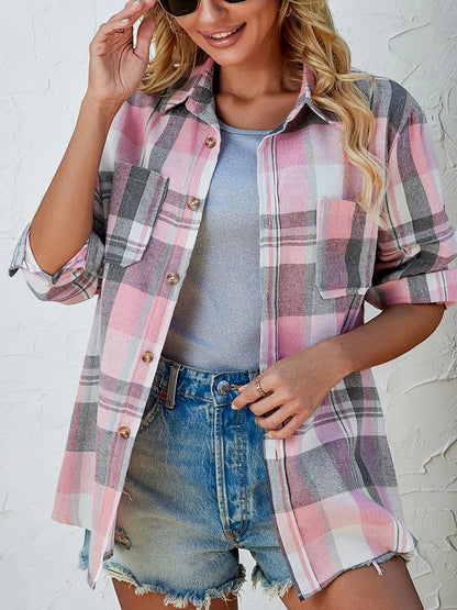 Women's Long-Sleeve Oversized Plaid Flannel Shirt
