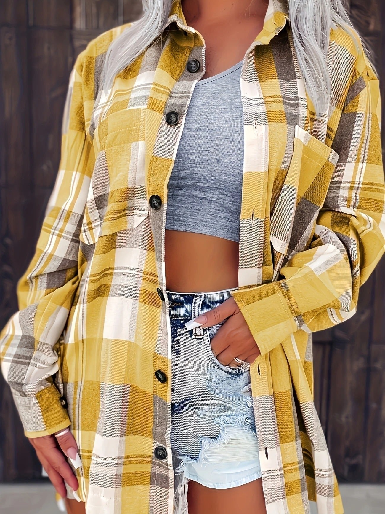 Women's Long-Sleeve Oversized Plaid Flannel Shirt