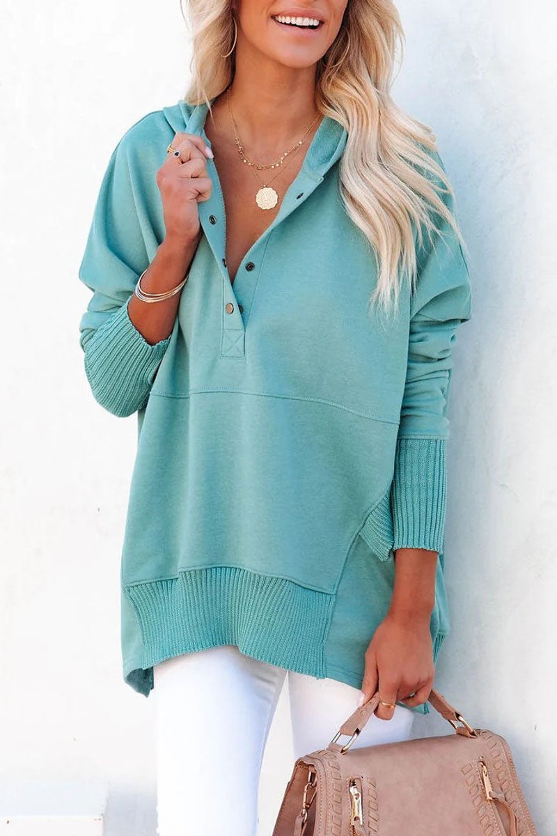 Women's Long-Sleeve Button-Up Oversized Hooded Tunic