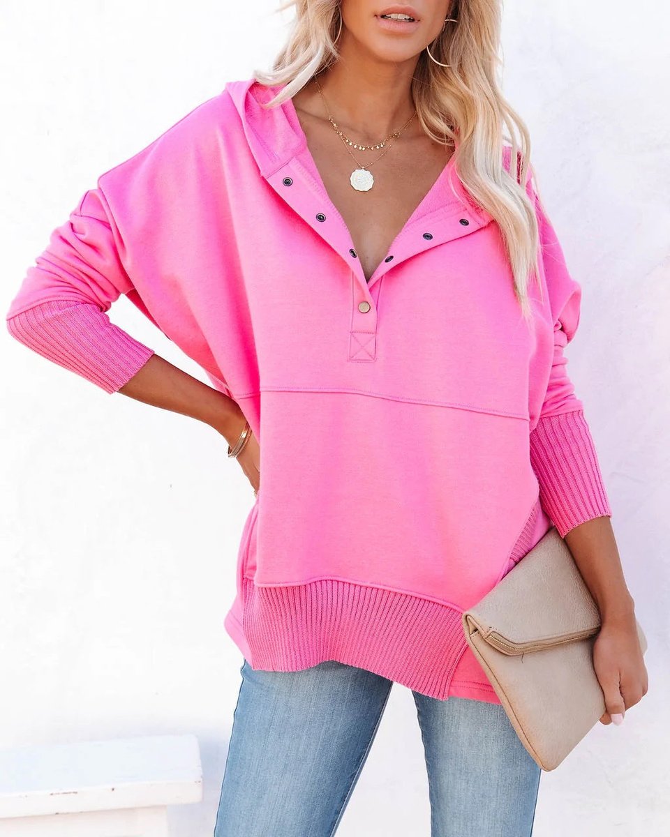 Women's Long-Sleeve Button-Up Oversized Hooded Tunic