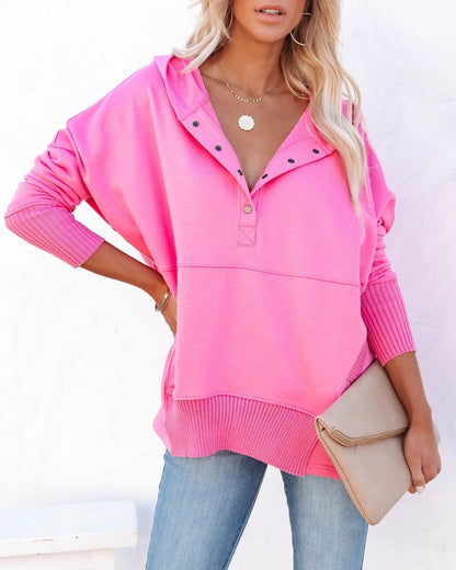 Women's Long-Sleeve Button-Up Oversized Hooded Tunic