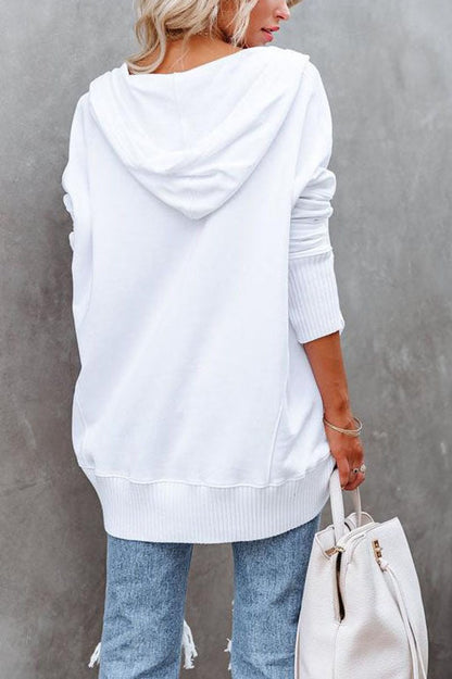 Women's Long-Sleeve Button-Up Oversized Hooded Tunic