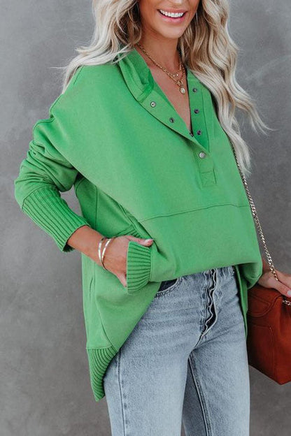 Women's Long-Sleeve Button-Up Oversized Hooded Tunic