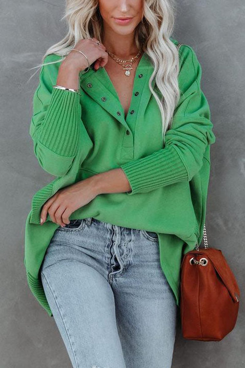 Women's Long-Sleeve Button-Up Oversized Hooded Tunic