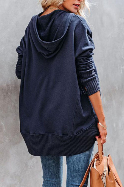 Women's Long-Sleeve Button-Up Oversized Hooded Tunic