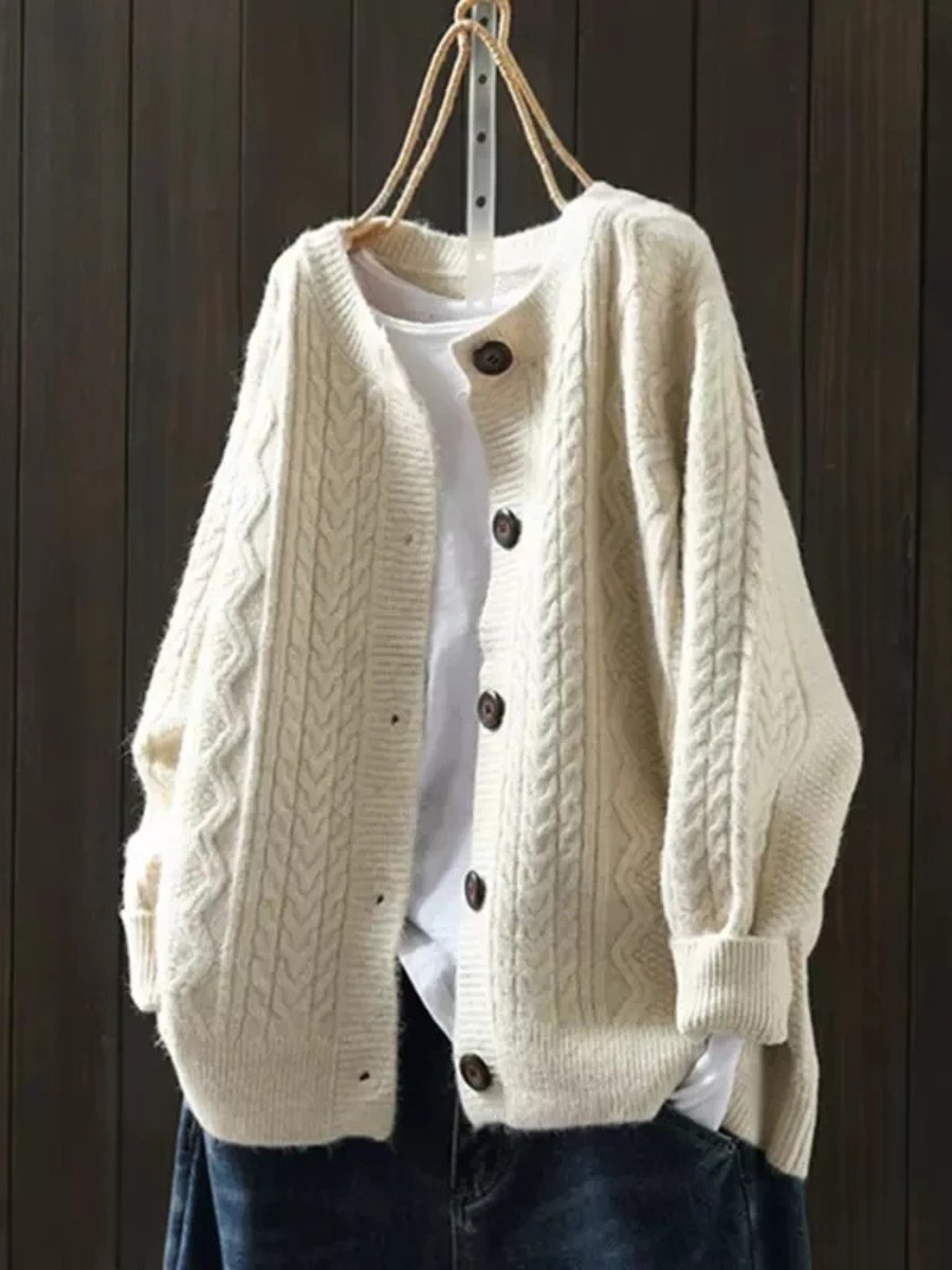 Women's Loose-Fit Cable Knit Button-Front Cardigan