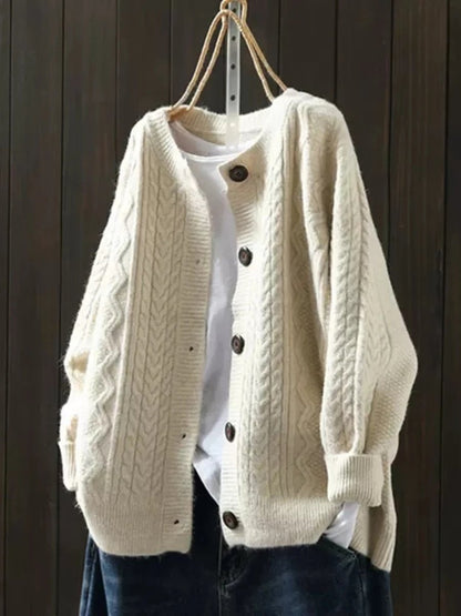 Women's Loose-Fit Cable Knit Button-Front Cardigan