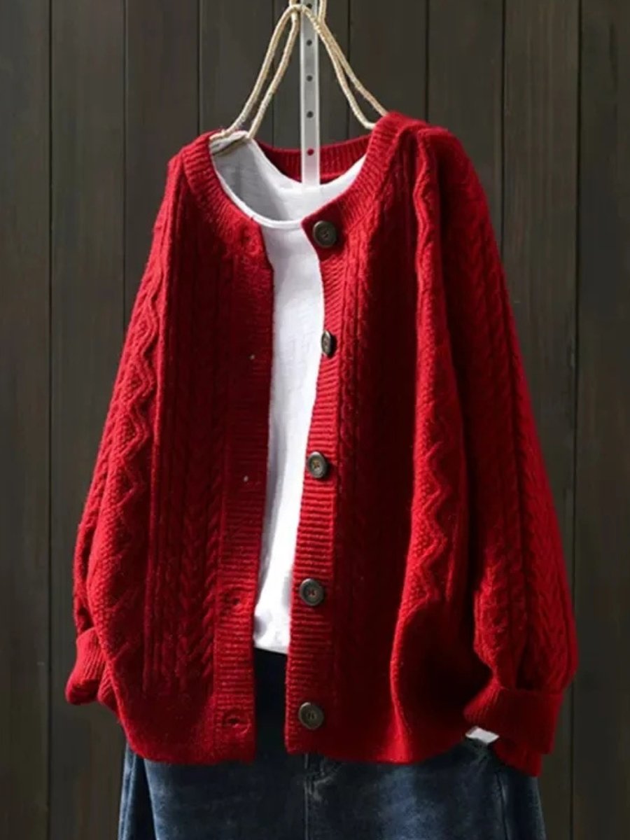 Women's Loose-Fit Cable Knit Button-Front Cardigan