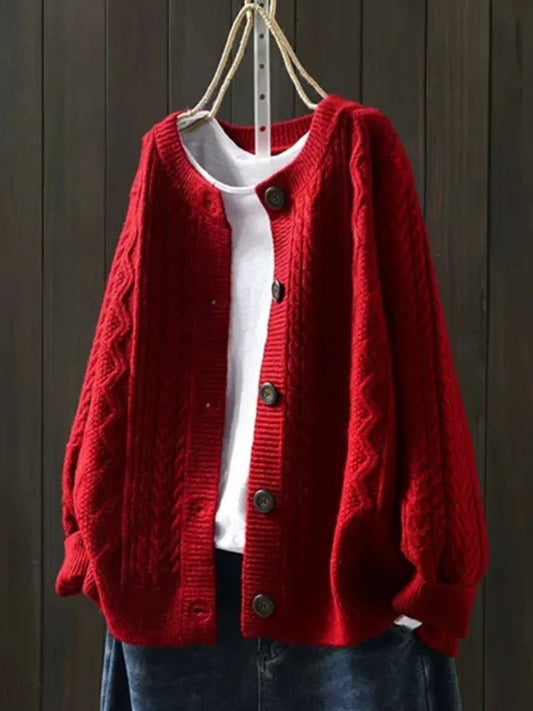 Women's Loose-Fit Cable Knit Button-Front Cardigan