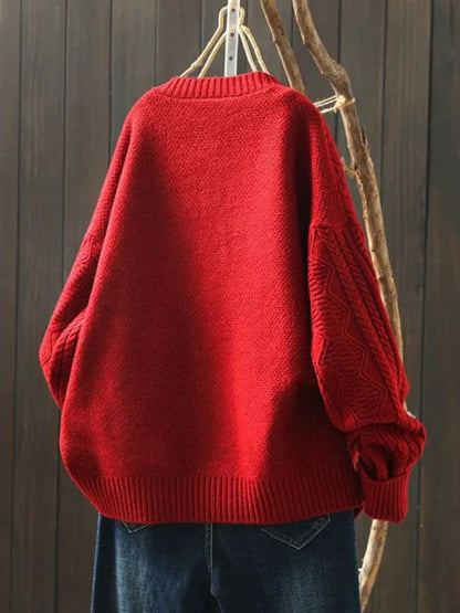 Women's Loose-Fit Cable Knit Button-Front Cardigan