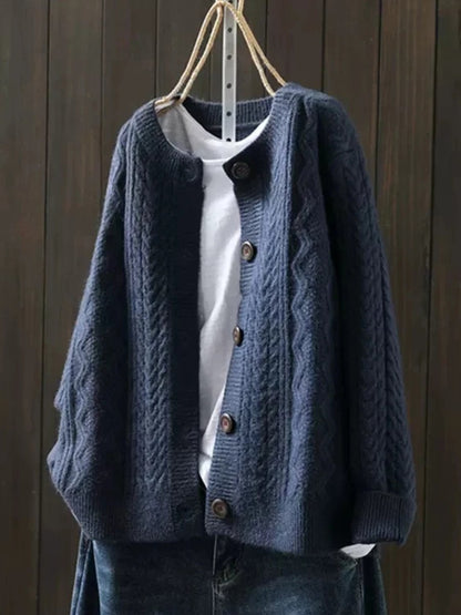 Women's Loose-Fit Cable Knit Button-Front Cardigan