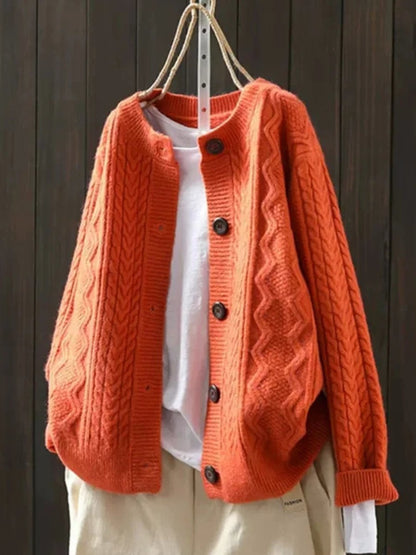 Women's Loose-Fit Cable Knit Button-Front Cardigan