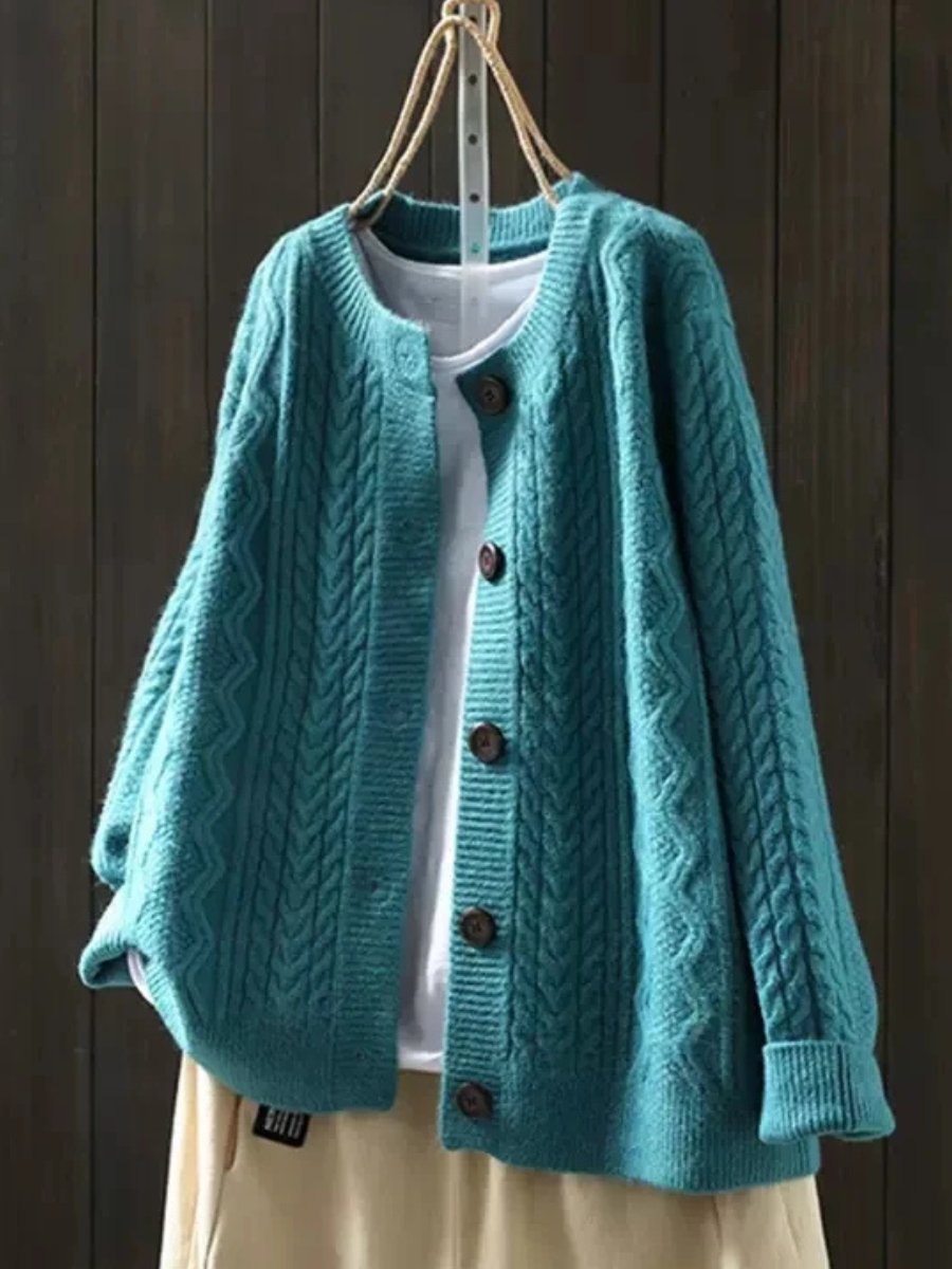Women's Loose-Fit Cable Knit Button-Front Cardigan
