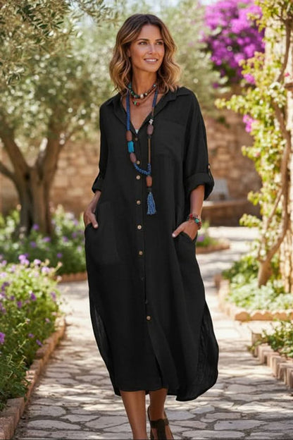 Women's Loose-Fit Linen Midi Evening Dress