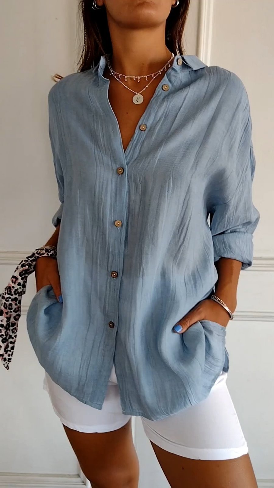 Women's Loose-Cut Linen Button-Down Shirt