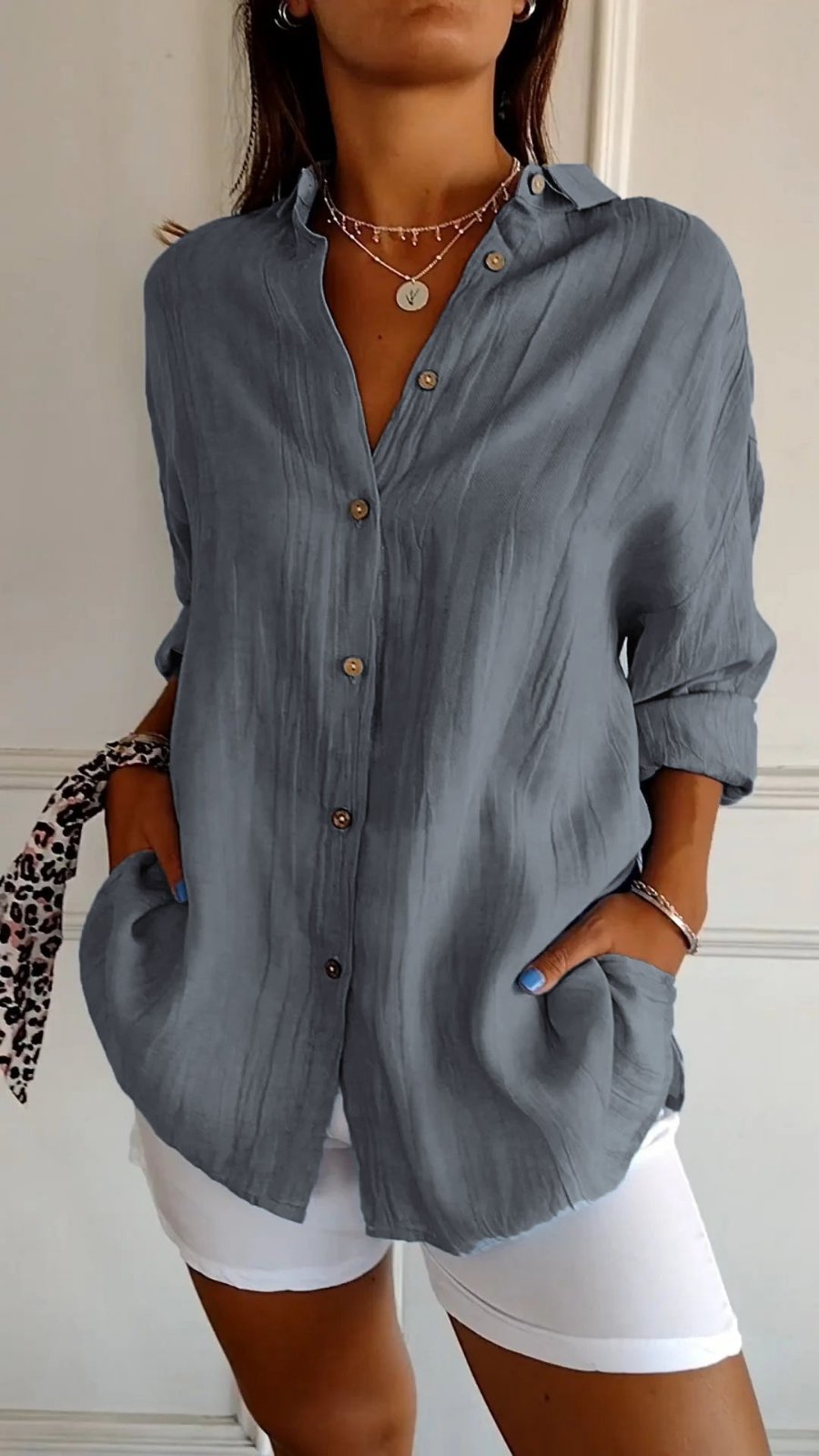Women's Loose-Cut Linen Button-Down Shirt