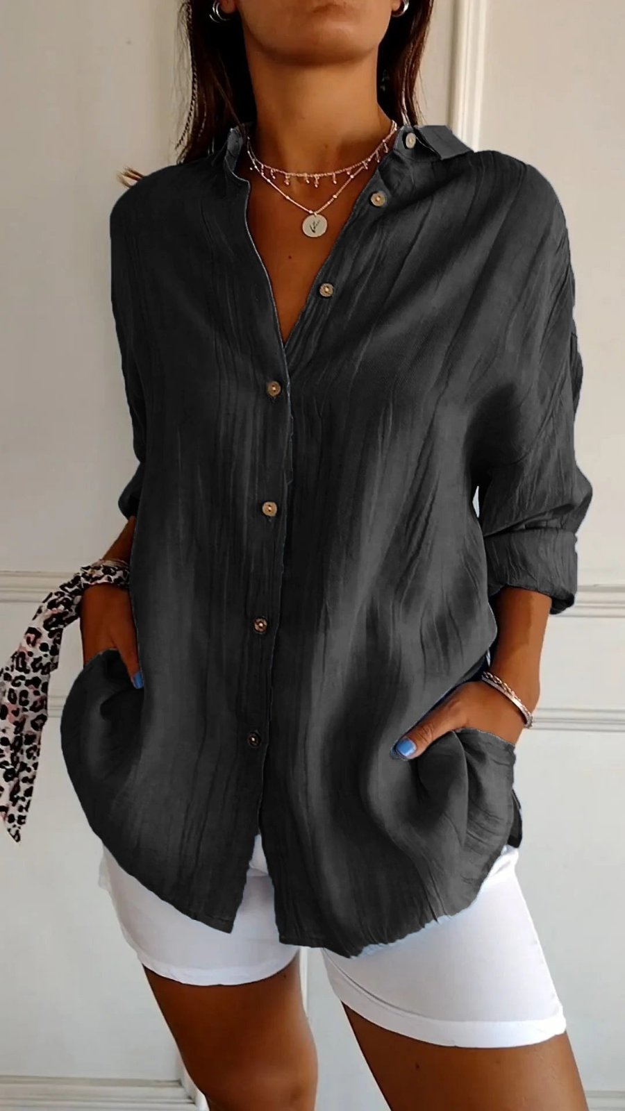 Women's Loose-Cut Linen Button-Down Shirt