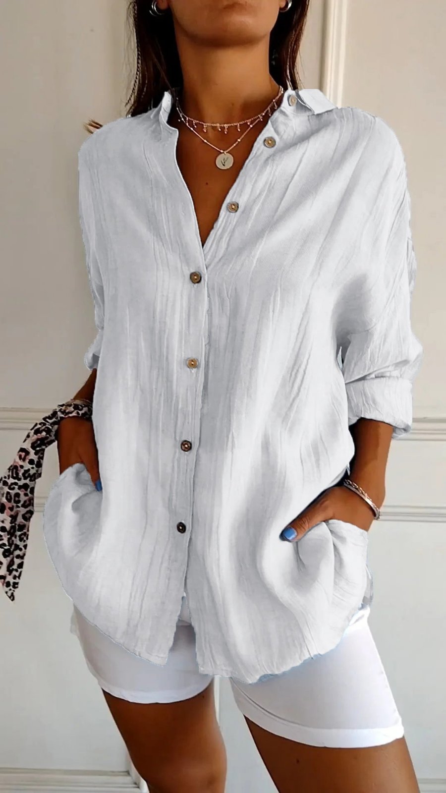 Women's Loose-Cut Linen Button-Down Shirt