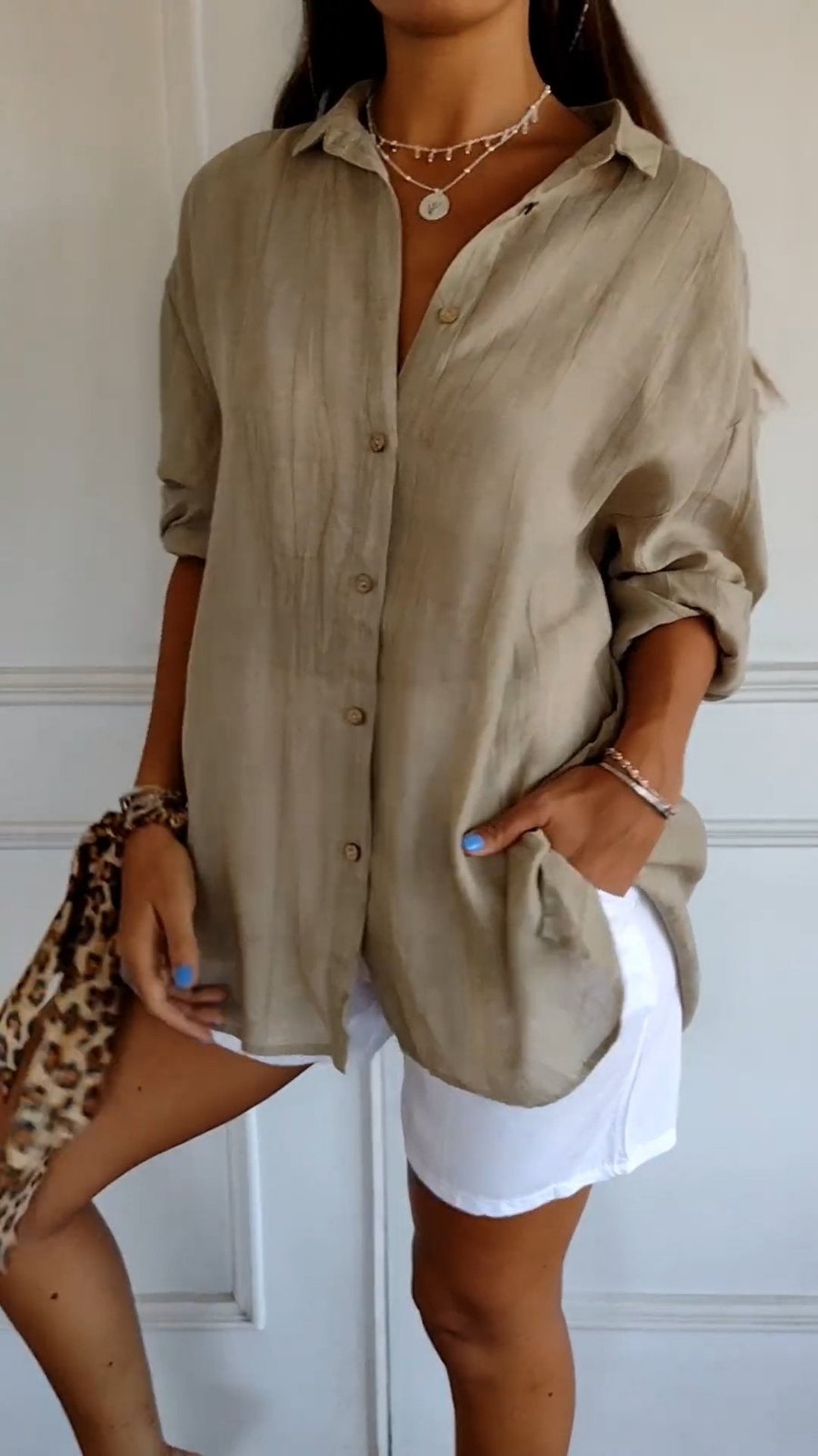 Women's Loose-Cut Linen Button-Down Shirt